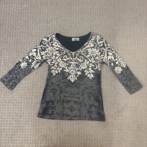 Vanilla Sugar Shirt Small 3/4 Sleeves V Neck Cotton Blend Tattoo All Over Print